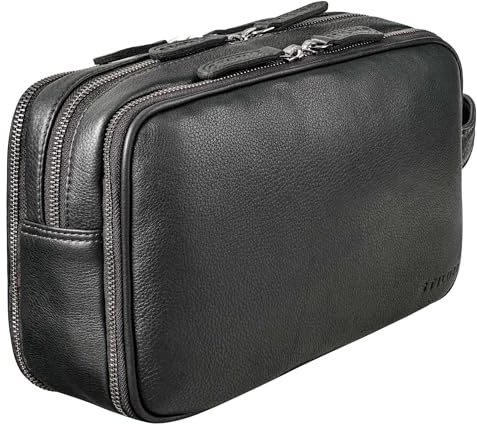 STILORD 'Catania' großer Reise-Kulturbeutel Leder Herren Damen Kulturtasche Schicke Kosmetiktasche Beautycase Badtasche Toiletry Bag Leather Wash Bag Echtleder Waschtasche, Farbe:schwarz