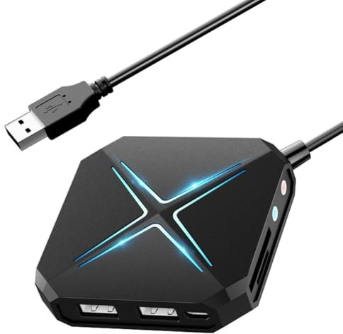 FYOBOT Station d'accueil HUB USB 10-en-1, Adaptateur Audio USB pour PC, Ordinateurs Portables, Ordinateurs de Bureau, Carte Son Stéréo avec Interface 3,5 mm