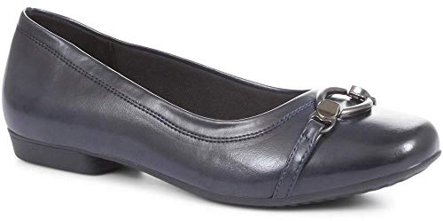 Pavers Womens Slip-On Ballerina Pumps in Navy Blue - Comfortable Everyday Shoes - Low Wedge Pumps with Metallic Buckle Detail - UK Size 5