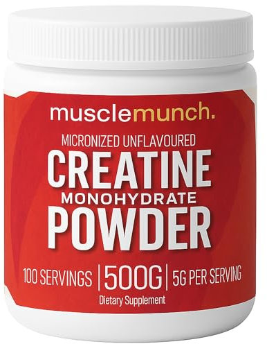 Creatine Monohydrate Powder 500g – 100% Pure, Unflavoured, Micronized Powder – Muscle Growth, Energy, Brain Function & Recovery – Pre & Post Workout Supplement – Muscle Munch Creatine Monohydrate