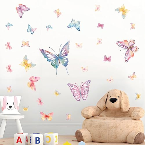 XoeLLe 8 Stück Wandtattoo Schmetterlinge Aquarell Wandtattoo Kinderzimmer Schmetterling Dekorativ Fensterbilder Selbstklebend Bunt Für Kinderzimmer Wohnzimmer Schlafzimmer