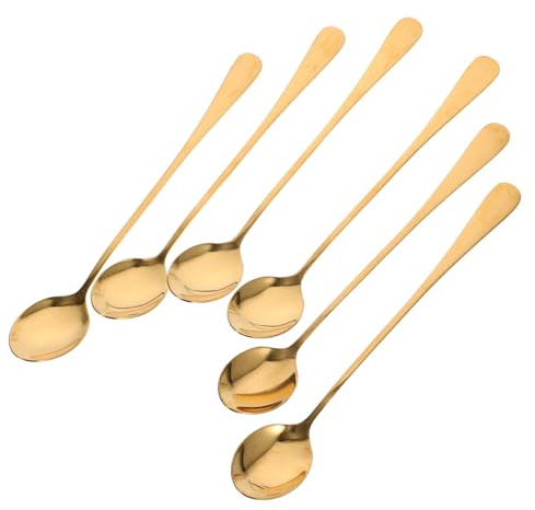 FUNOMOCYA Cucharas de Café Inoxidable de Mango Largo Cucharitas Multifuncionales Uso Diario para Bebidas y Postres Set de 6 Piezas