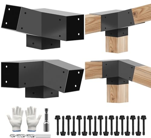 VoTwoofv 15 Degree & 75 Degree 3-Way Pergola Bracket kit,4 x 4 (Actual: 3.5 x3.5'') Right Angle Corner Woodwork Brackets for Wood Beam Support for Outdoor Gazebos,Patio Pergolas,Log Cabins - 4Pack