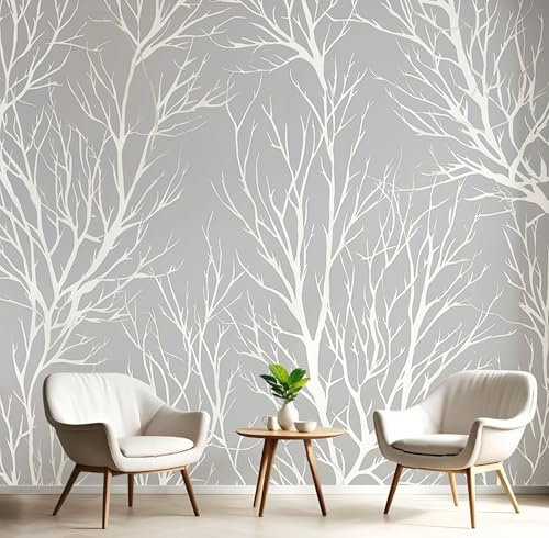 Carta Da Parati Panoramica Lamina D'Argento Foresta Grigio Carbone Fotomurale Poster Semplice Astratto Grande Murale Decor Da Parete Soggiorno Camera Letto Bambini Carta Da Parati Muro 300X210Cm