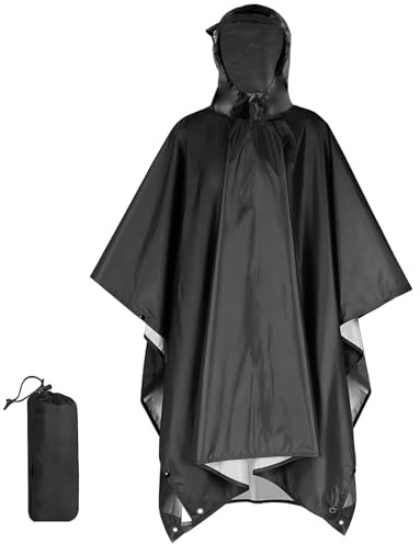Arvoni Poncho Pluie Imperméable avec Sac de Rangement, 3 en 1 Cape de Pluie pour Tapis de Camping, Ombre de Camping, Réutilisable Poncho Pluie Homme Femme pour Camping Randonnée Vélo Pêche Voyage,Noir