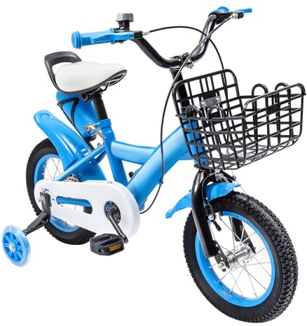 DioPaiB 12 Zoll Kinderfahrrad bis 40kg Kinder Fahrrad, Kinderfahrrad für ab 2-4 Jahre Jungen & Mädchen, Fahrrad Mädchen mit Stützrädern & Korb, Höhenverstellbar, Blau