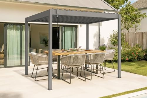 CAZEBOO Pérgola Bioclimática Autoportante Piana 297x195 cm (3x2 m – 6 m²) Aluminio Gris Topo – Lamas Orientables 0-110° Acero – Resistencia Viento 70 km/h – Kit Completo con Manivela y Anclajes