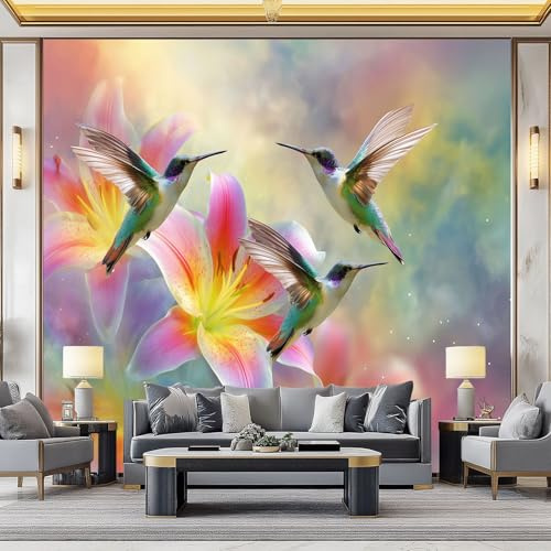 3D Carta da parati panoramica Fiori E Uccelli Fantastici Murale da parete artistico in tessuto non tessuto 350 x 256 cm decorazioni da parete per bambini soggiorno, Colore