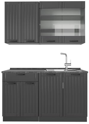 Vicco Singleküche Fame-Line, Dunkelgrau, 140 cm