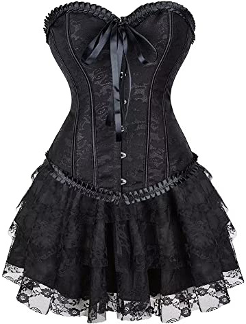 Jutrisujo Corset Dress Korsett Kleider Rock Damen Corsage Bustier Korsettkleid Gothic Burlesque Vintage Schwarz XS