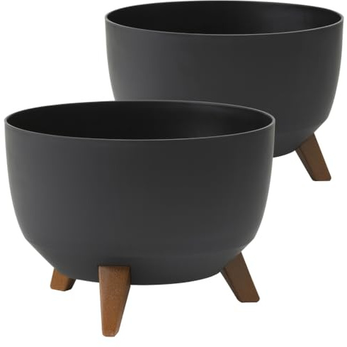 Tymar Übertöpf mit Füßen, Blumenübertopf für draussen, Blumentopf groß, Schale für solarbrunnen, terrassenkübel rund_Roma ((2pack) Anthrazit; ø 33 cm)