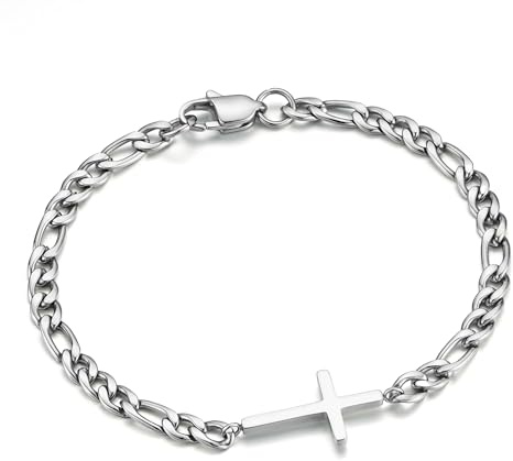 TINGN Geschenke für Männer Armband Herren 316L Edelstahl Armbänder für Herren Cuban Figaro Box Panzer Kette mit Kreuz Armband Geschenke für Papa Freund Ehemann Sohn