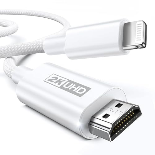 Adaptador de cable Lightning a HDMI con certificación MFi de Apple [6.6 pies], nailon trenzado 2K a 60Hz iPhone a HDMI convertidor para TV/monitor/proyector, adaptador AV digital Lightning para iPhone