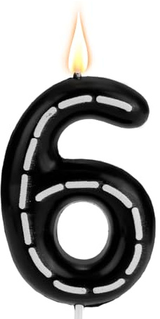 Candele di Compleanno con Numeri, Candele di Compleanno con Numeri Bianchi e Neri Decorazione per Torte a Tema Auto da Corsa per Compleannos Anniversario Matrimonio (Numero 6)