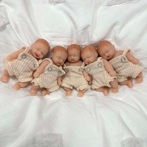 Lonian 5pcs/set 4 Inch Mini Reborn Mini Realistic Newborn Silicone Full Body Dolls (B)