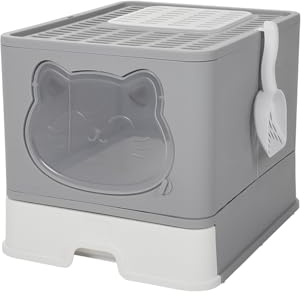 The Fellie Large Cat Litter Box Covered with Litter Scoop, Enclosed Foldable Cat Litter Tray, Pet Toilet with Lid & Non-Slip Stickers, Odour Control with Activated Carbon, Slide-Out Tray, 41*51*38cm