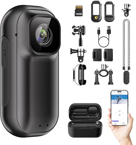 4K 128GB Mini Körperkamera, Action Body Cam WiFi, Daumengröße Hände frei Aufzeichnung Körper getragen Kamera, Premium tragbare Camcorder Mount überall für Arbeit, Reisen, Haustier zu Fuß (schwarz)