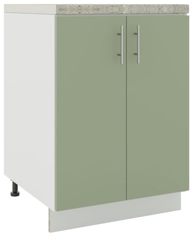 JD Greta Adjustable Kitchen Base Unit - 600mm - Base Cabinet with Doors & Worktop - Sage Green Matt