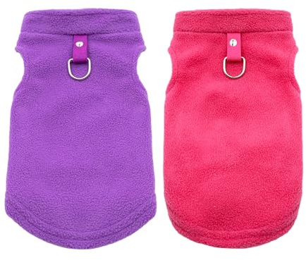 2 Stück/3 Stück Hundepullover Sweater für kleine Hunde und Katzen, Winter Warme Weiche Welpen Fleecepullover Bekleidung mit D-Ring (Violett+Rosa, S)