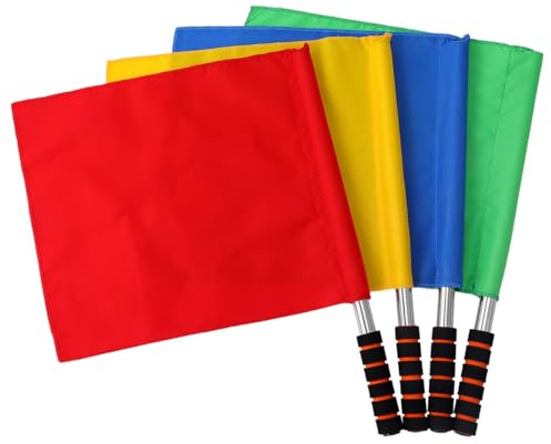 ORFOFE Bandiere di Segnalazione per Arbitri Bandiere a Mano con Maniglia Antiscivolo per Concorsi Sportivi Segnalazione di Corsa ed Eventi, Rosso Giallo Blu Verde
