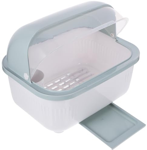 WEKADRIN Escurridor de Platos Tapa Abatible Transparente Caja Organizadora de Cocina Tamaño Pequeño para 3-4 Personas Soporte para Secar Vajilla y Utensilios en Color Azul Tranquilo