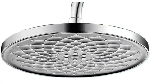Soffione doccia a soffitto grande da 25 cm, 5 modalità a pioggia, accessorio per il bagno, finitura argento moderna, esperienza di lusso a cascata