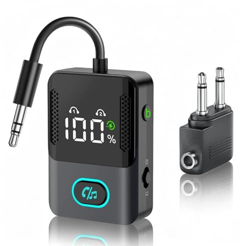 Bluetooth 5.3 Transmitter Receiver for Airplane, 2-in-1 Wireless Bluetooth Adapter, Dual Pairing, Stable Connection, 3.5mm Aux Audio Jack,for Flight/TV/PC/Car/Speaker/Gym
