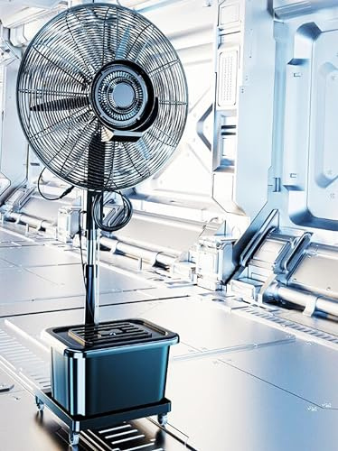 Ventilatore a piantana oscillante ad alta velocità, ventilatore industriale a piantana per impieghi gravosi a 3 velocità, ventilatore nebulizzatore con serbatoio dell'acqua e ruote, ventilatore da p
