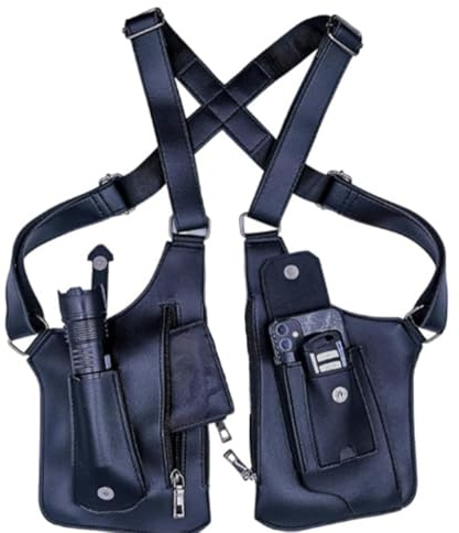 Sac à bandoulière antivol pour Homme, Double Poche d'épaule en Cuir PU, Design réglable avec Plusieurs Poches, Poche Poitrine pour Les Voyages, Les Affaires et l'extérieur, Noir, rétro