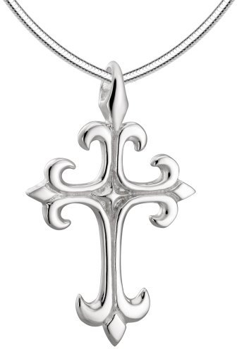 Vinani Pendentif avec Chaine Serpent 42 cm - Croix - Fleur de Lys Chevalier - lustré - Argent 925 - Collier Italie - AKK-S42