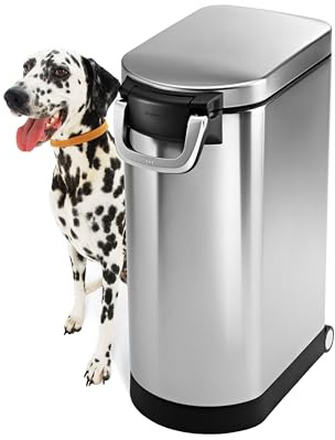 simplehuman CW1889 35L 18KG Extra Large Pet Dog Dry Food Storage Container Bin, Lid-Mounted Measuring Scoop, Airtight Seal, Pet-Proof Lock, Removable BPA-Free Inner Bucket, Brushed Stainless Steel