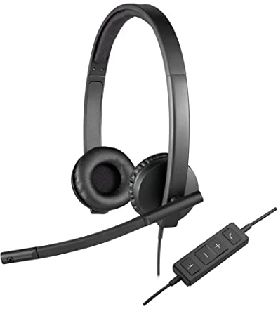 Logitech H570e Wired Headset, Stereo Headphones with Noise-Cancelling Microphone, USB, In-Line Controls with Mute Button, Indicator LED, PC/Mac/Laptop - Black