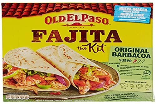 Old El Paso Kit para Fajitas, 8 Tortillas de Trigo, 1 Sazonador, 1 Salsa Sabor Barbacoa Original, Preparación Rápida y Fácil, 500g