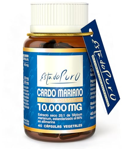Cardo Mariano Estado Puro 10000 mg | Extracto de Semillas Concentrado 25:1 con 80% Silimarina y Colina | Apoyo para el Hígado, Limpieza y Detox | 40 Cápsulas de Tongil (Paquete de 1)
