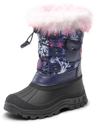 DREAM PAIRS Boys Girls Snow Boots Kids Insulated Waterproof Walking Boots Non-slip Sole Outdoor Boots,Size 4 Big Kid,Navy/Fuchsia,KSNOW