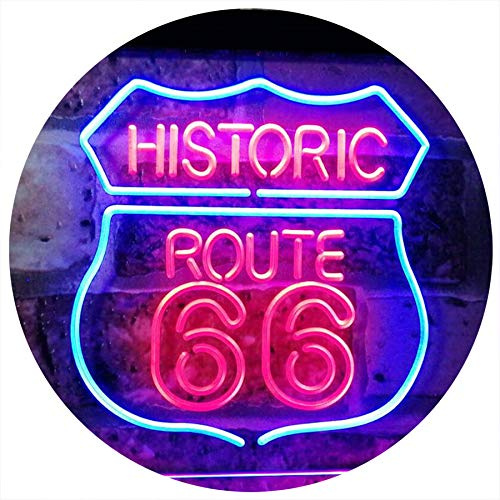 ADVPRO Route 66 Historic US The Mother Road Decoration Dual Color LED Barlicht Neonlicht Lichtwerbung Neon Sign Blau & Rot 400 x 300mm st6s43-i2371-br