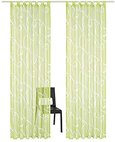 SIMPVALE 2er Set Vorhang mit Schlaufen Klassischer Druck Voile Transparent Vorhänge für Gardinen Schlafzimmer Wohnzimmer Balkon, Grün, 140x225 cm
