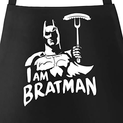 MoonWorks® Grill-Schürze für Männer mit Spruch I am Bratman Grillschürze Parodie Film Comic Baumwoll-Schürze Küchenschürze schwarz unisize