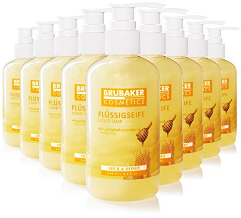 BRUBAKER Cosmetics - Savon Liquide - Lait & Miel - Pour des Mains Hygiéniquement Propres - Formule Extra Douce et Hydrate - (Lot de 10 x 240 ml)