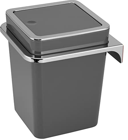 bremermann Savona - Pattumiera per cosmetici con supporto da parete con coperchio basculante, secchio da bagno, in plastica, capacità 5,5 litri (grigio, rettangolare)