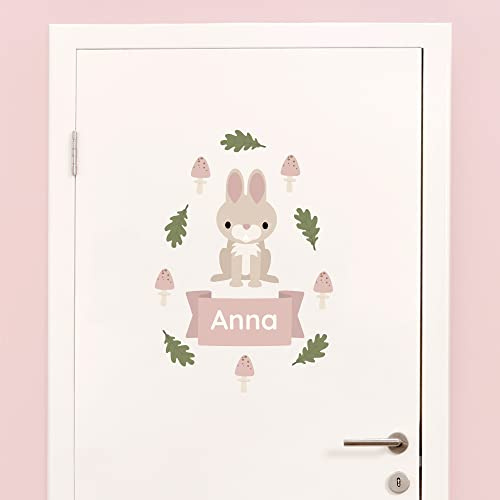 Klebekerlchen® Türaufkleber personalisiert mit Namensschild – Türschild Kinderzimmer & Babyzimmer Wandtattoo – selbstklebende Wandsticker - Kinderzimmer Deko Junge & Mädchen – Hase
