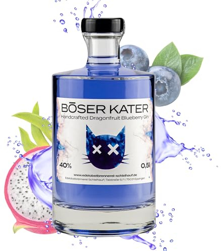 BÖSER KATER Dragonfruit Blueberry Gin | Exotisch Fruchtiger Geschmack 0,5l | Für besondere Gin Tonic Cocktails | Die perfekte Geschenkidee | Handgemacht mit kleiner Auflage 40% Vol