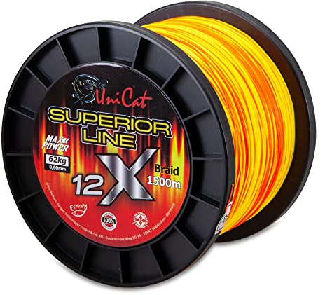 Uni Cat geflochtene Angelschnur zum Welsangeln 1500m Superior Line 12X Braid, Durchmesser/Tragkraft:0.60mm / 62kg