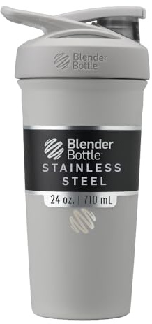 BlenderBottle Strada Shaker Cup - Botella de agua aislada de acero inoxidable con batidor de alambre, 24 onzas, color gris
