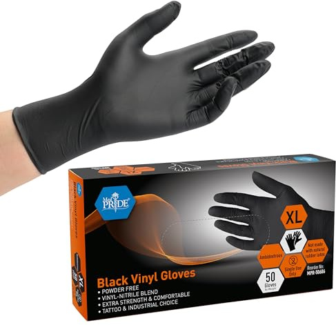 MED PRIDE Black Vinyl Surgical Gloves for Tattooing, Powder and Latex Free Disposable Gloves, Medium, Pack of 50