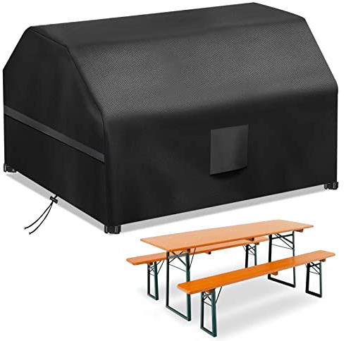 Abdeckung Bierzeltgarnitur 180x120x75cm Wetterfest, Schwerlast 420D Schutzhülle Bierzeltgarnitur Biertischgarnitur Heurigengarnitur Festzeltgarnitur Biertisch, Winddicht UV-Beständiges