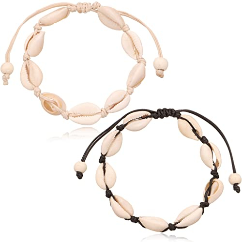 Ouceanwin 2 Stücke Fußkette Muschel Damen Fußkettchen Muscheln Set, Boho Fußkettchen Knöchel Schmuck Verstellbar Shell Armband Fußschmuck Natürliche für Frauen Mädchen Hawaii Strand Party