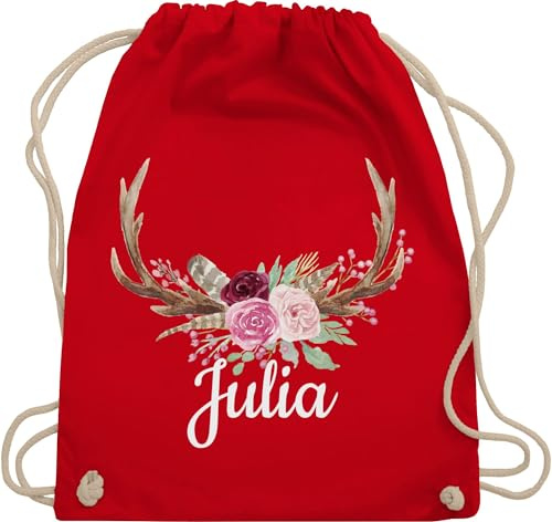 Turnbeutel Rucksack - Kompatibel Oktoberfest - Geweih mit Name - Unisize - Rot - trachtenrucksack oktoberfest-tasche trachten hirsch beutel trachtenrucksäcke bayrisch stoffbeutel trachten-tasche