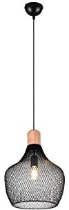 meineWunschleuchte LED Pendelleuchte Küchenlampe hängend Metall Schwarz Holz 1 flammig, Ø 33cm