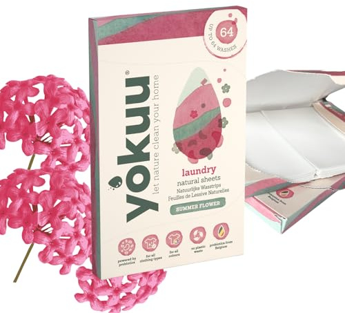 YOKUU Probiotiskt resetvättmedel blad | 64 laddningar | sommarblommor | ekologiska tvättblad svart och vit tvätt | ultrakoncentrerad, fördoserad och vattenlöslig